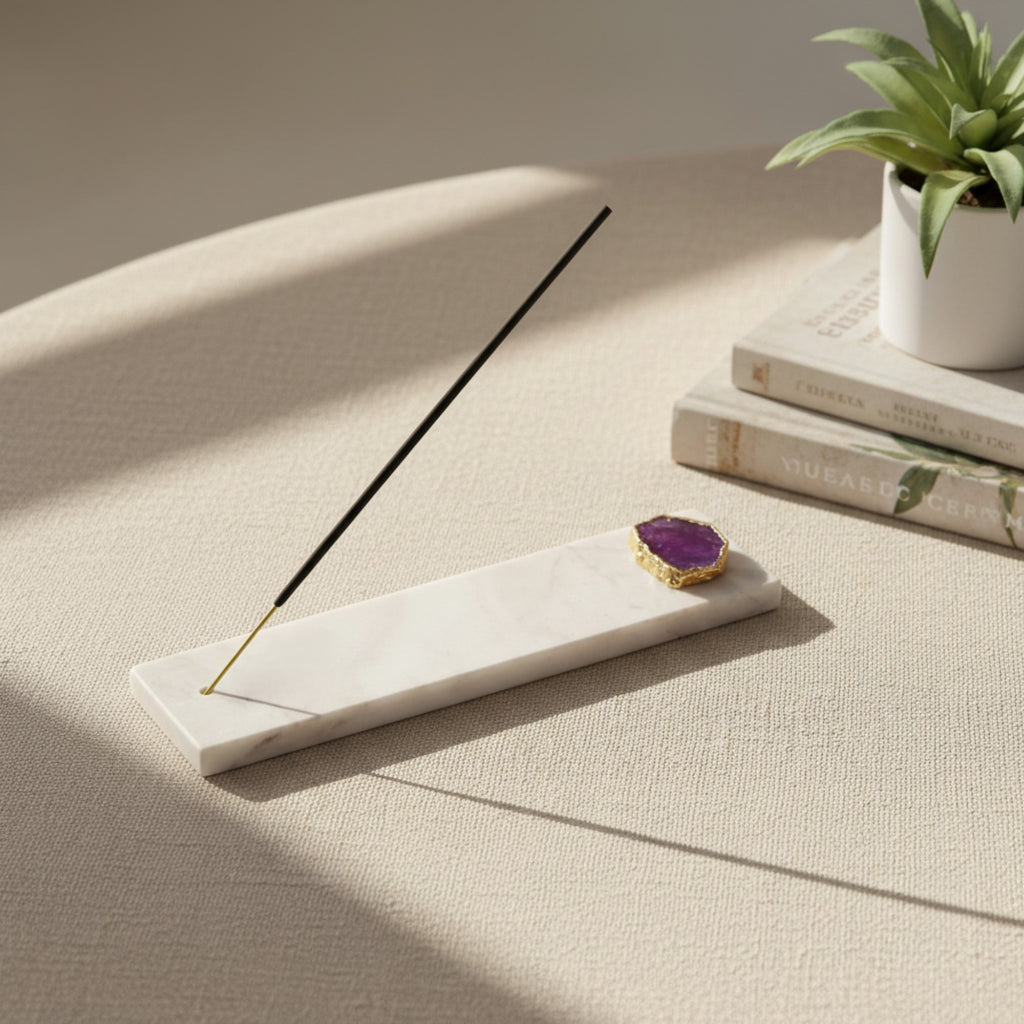 Marble Agarbatti Stand with Pink Agate