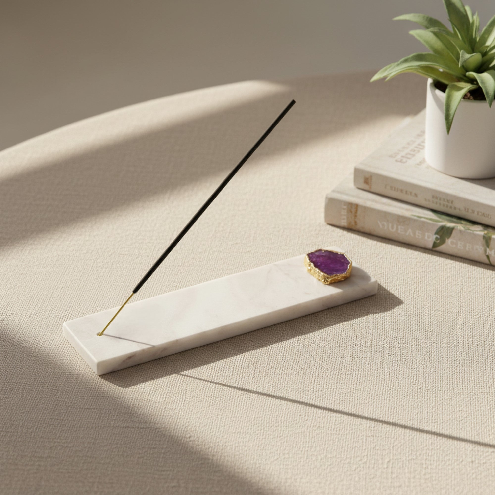 Marble Agarbatti Stand with Pink Agate