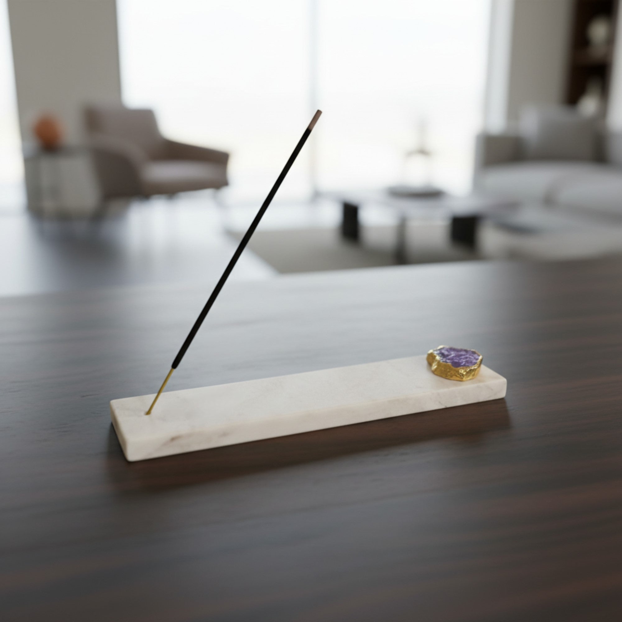 Marble Agarbatti Stand with Purple Agate
