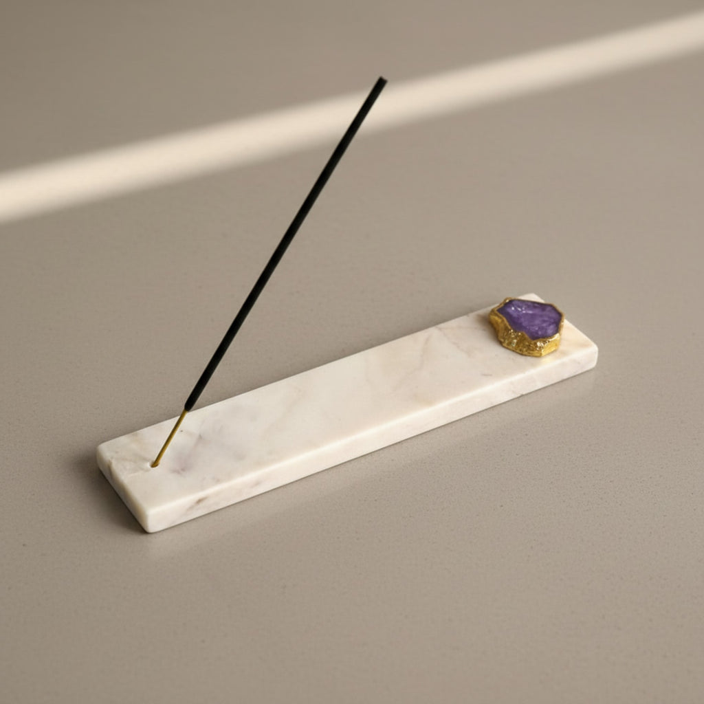 Marble Agarbatti Stand with Purple Agate
