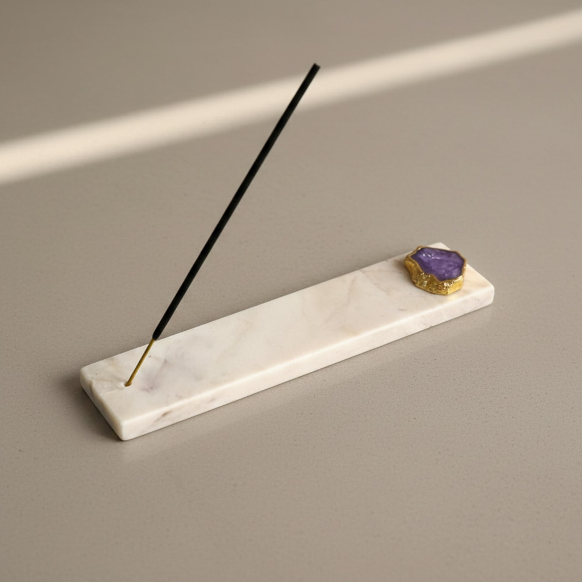 Marble Agarbatti Stand with Purple Agate