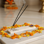 Marble with Agate Namokar Mantra Agarbatti Stand Puja Incense Stick Holder with Ash Catcher Incense Burner