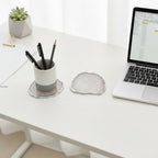 White  Crystal Agate Coaster With Silver Plating Set Of 02