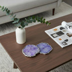 Purple  Crystal Agate Coaster With Silver Plating Set of 2