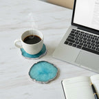 Turquoise Crystal Agate Coaster With Silver Plating Set of 2