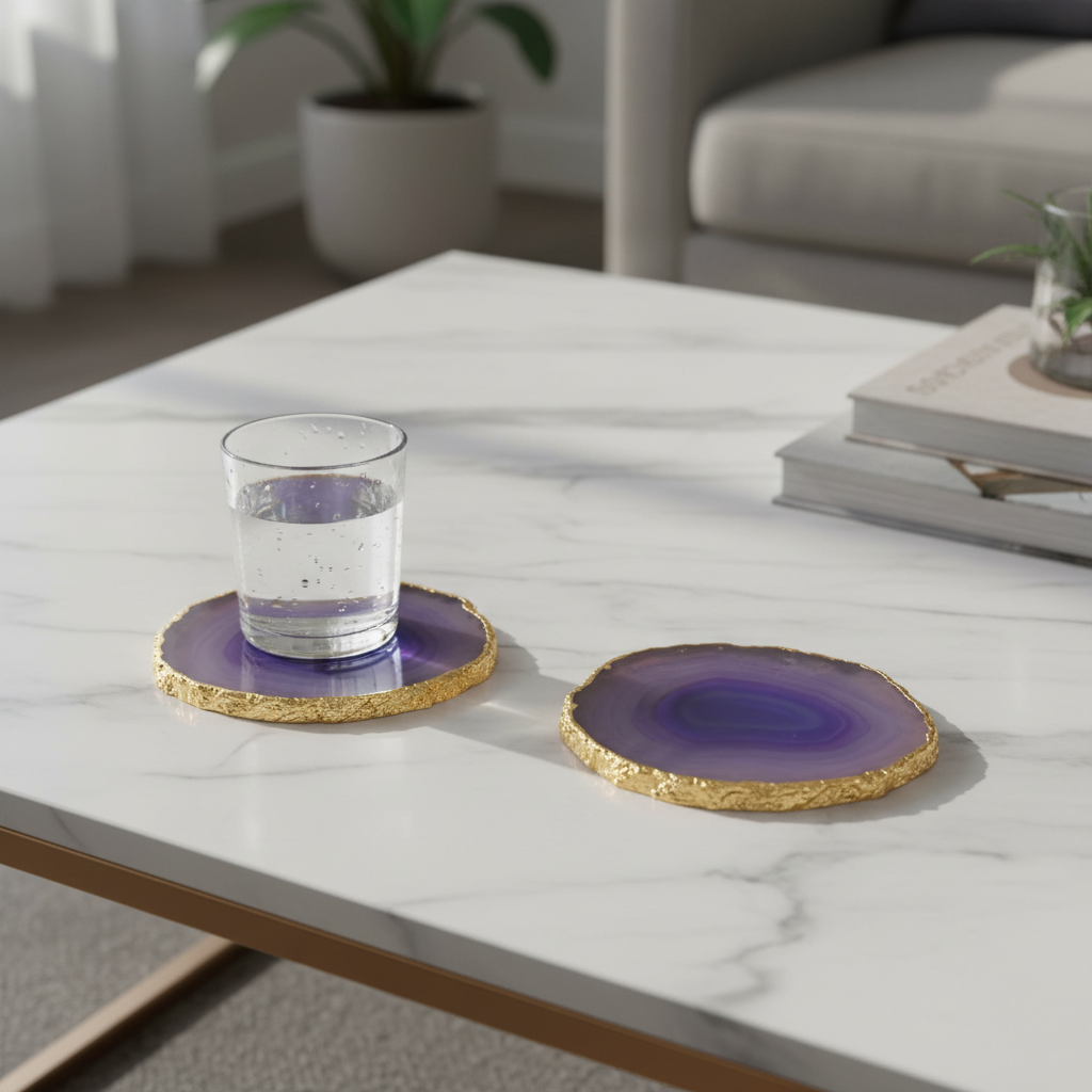 Turquoise Brazilian Agate Coaster with Gold Plating
