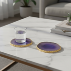 Blue Brazilian Agate Coaster with Gold Plating