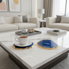 Blue Brazilian Agate Coaster with Gold Plating