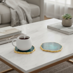 Green Brazilian Agate Coaster with Gold Plating