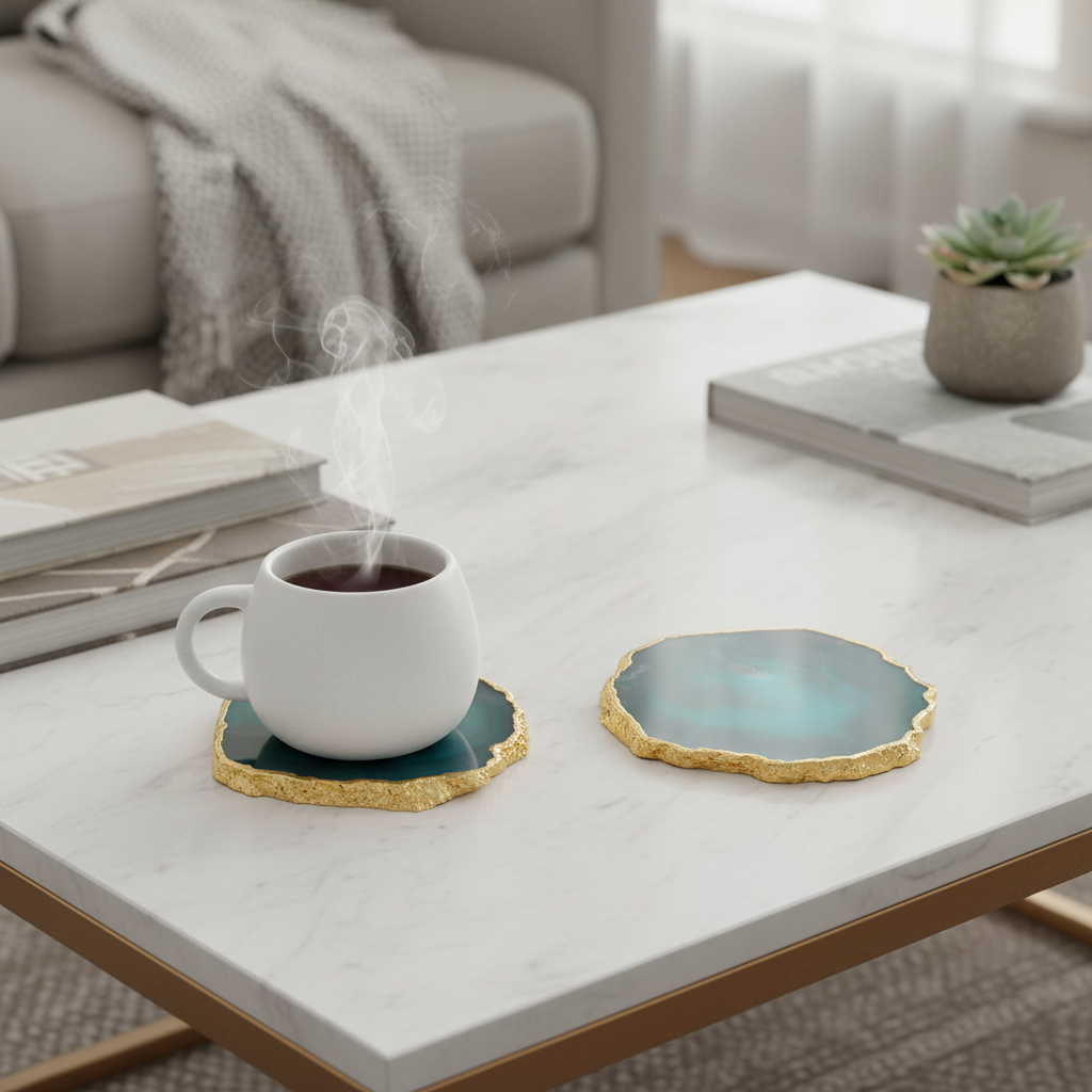 Green Brazilian Agate Coaster with Gold Plating