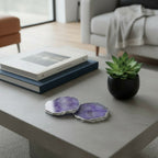 Purple  Crystal Agate Coaster With Silver Plating Set of 2