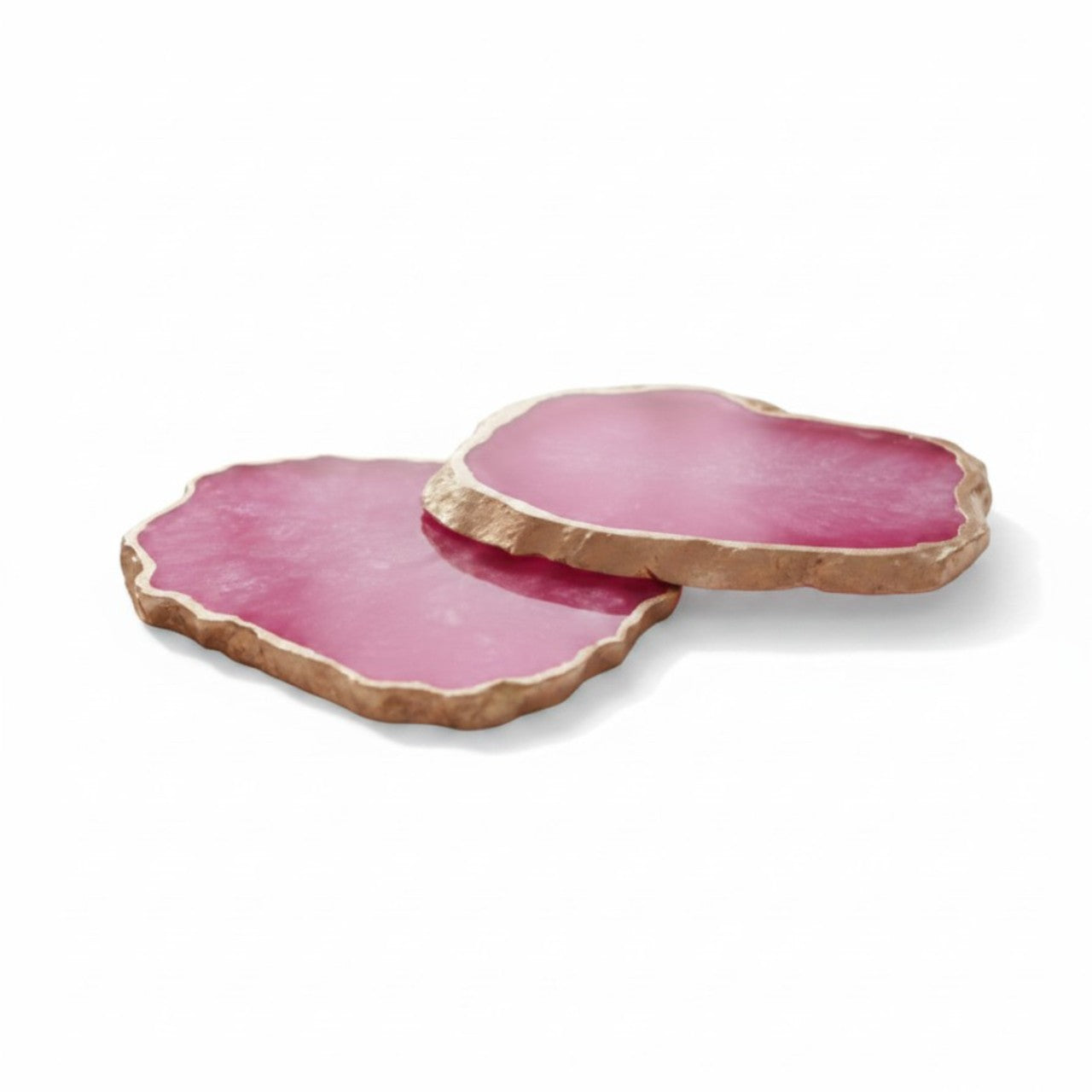 Pink Crystal Agate Coaster With Rose Gold Plating Set of 2
