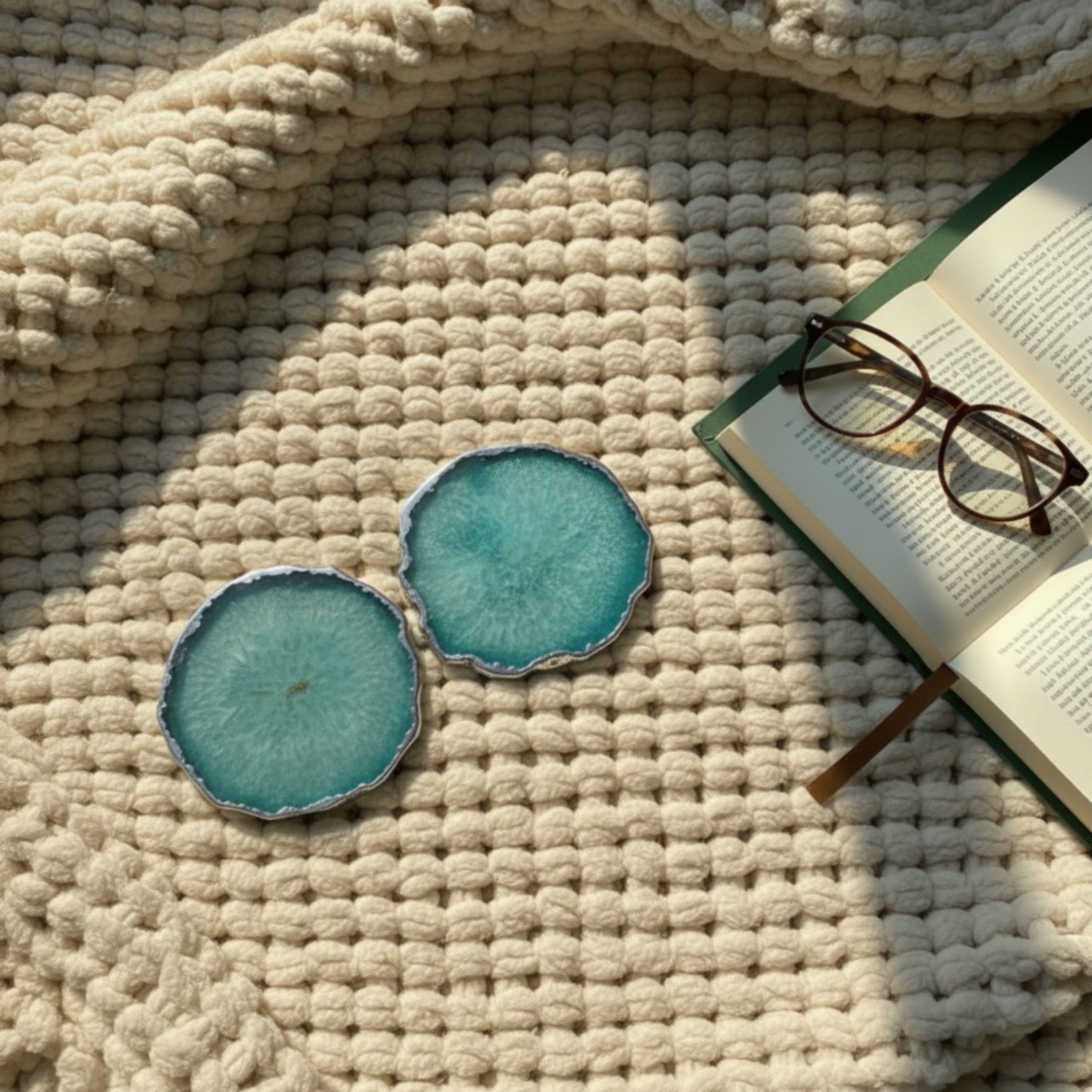 Brown  Crystal Agate Coaster With Silver Plating Set of 2