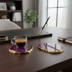 Pink Brazilian Agate Coaster with Gold Plating
