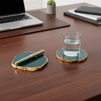 Green Brazilian Agate Coaster with Gold Plating