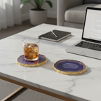 Green Brazilian Agate Coaster with Gold Plating