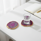 Purple Brazilian Agate Coaster with Gold Plating