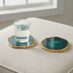 Green Brazilian Agate Coaster with Gold Plating