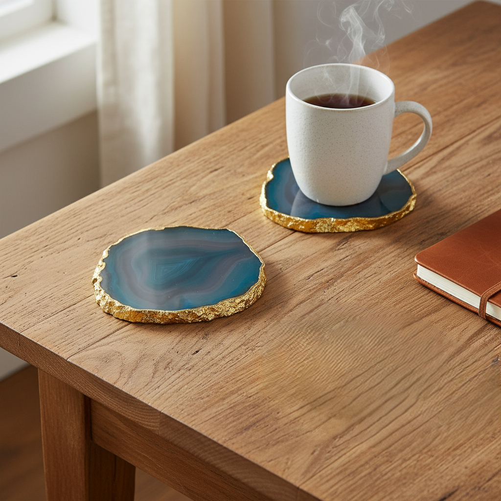 Turquoise Brazilian Agate Coaster with Gold Plating