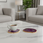 Pink Brazilian Agate Coaster with Gold Plating