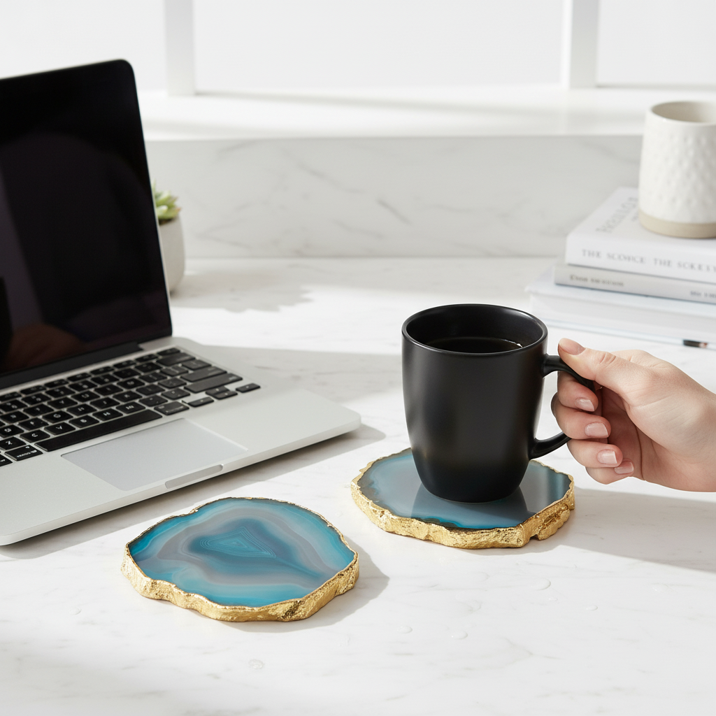 Turquoise Brazilian Agate Coaster with Gold Plating