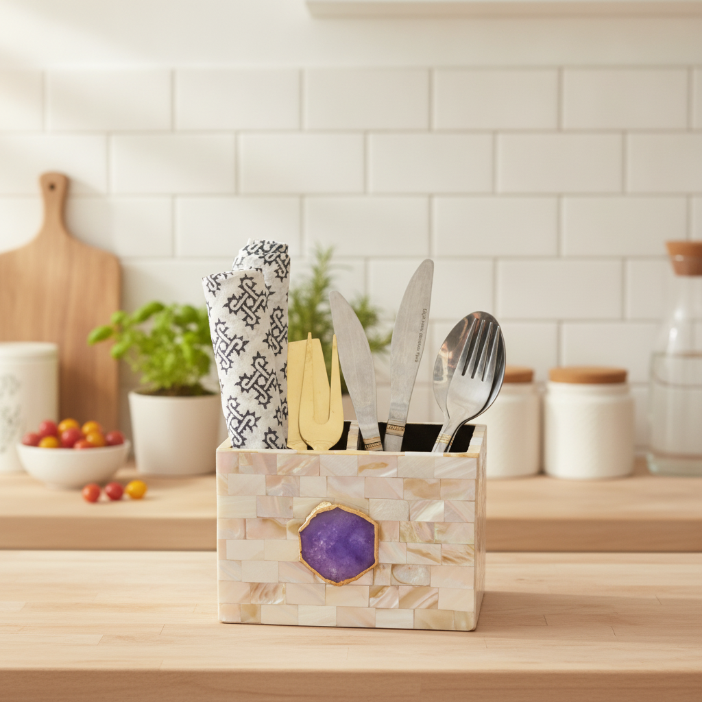 Turquoise Agate  With Mother Of Pearl Cutlery Holder