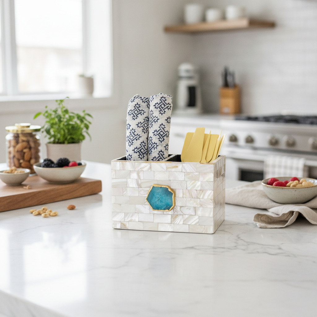 Turquoise Agate  With Mother Of Pearl Cutlery Holder