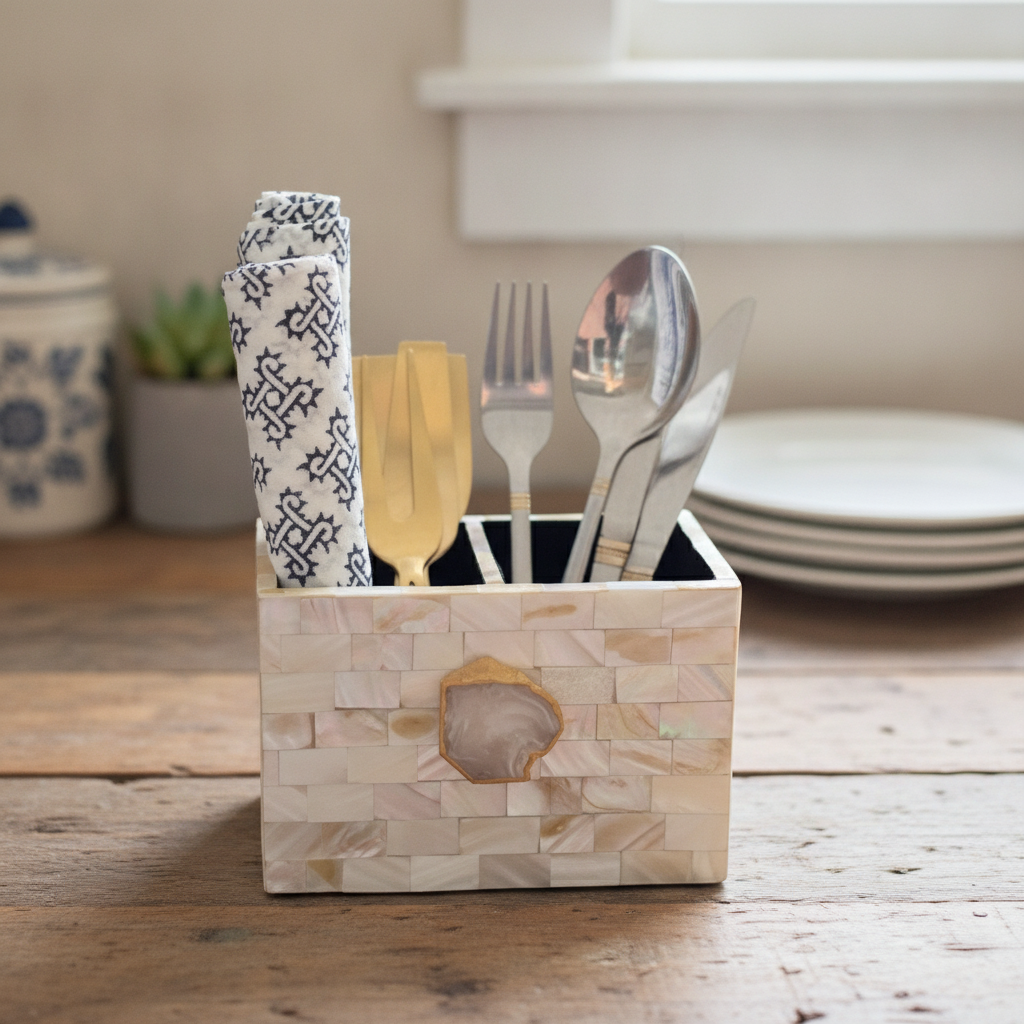 Turquoise Agate  With Mother Of Pearl Cutlery Holder