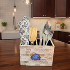 Blue Agate  With Mother Of Pearl Cutlery Holder