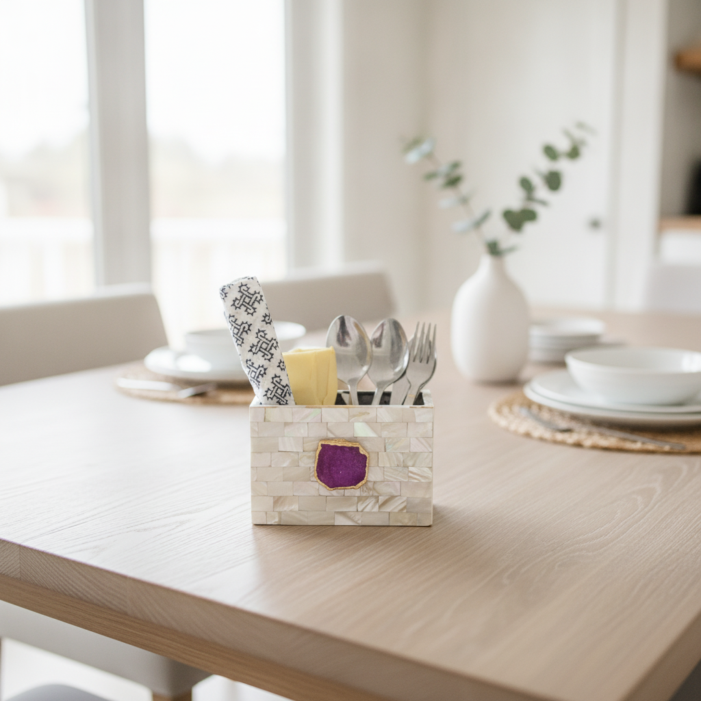 Pink Agate  With Mother Of Pearl Cutlery Holder