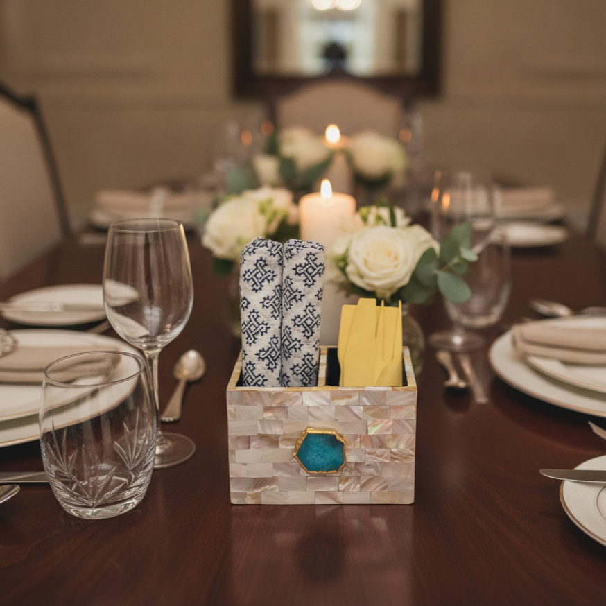 Turquoise Agate  With Mother Of Pearl Cutlery Holder