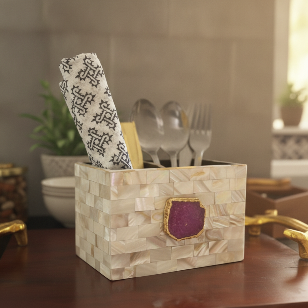 Purple Agate  With Mother Of Pearl Cutlery Holder