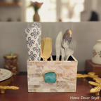 Green  Agate  With Mother Of Pearl Cutlery Holder