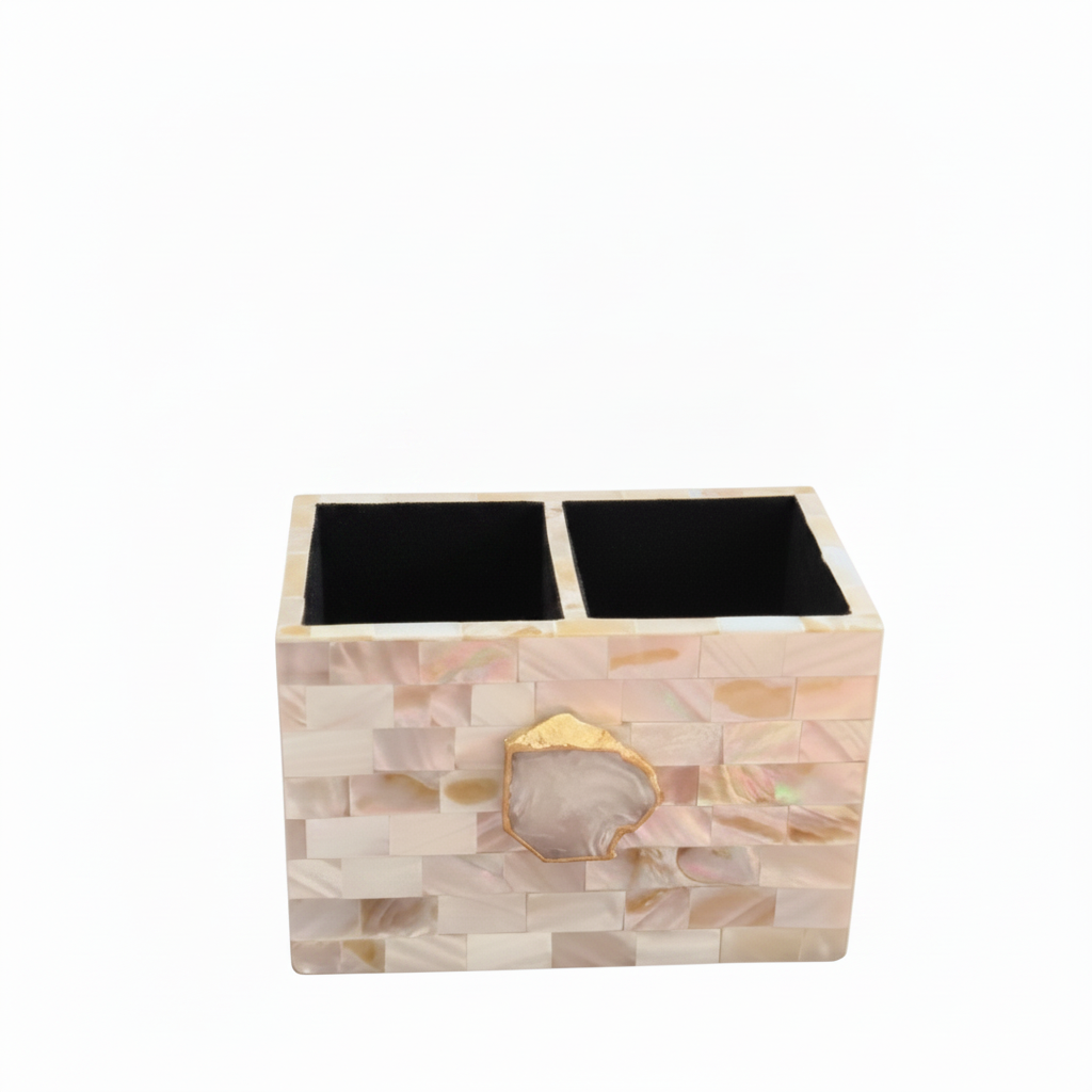 White Agate  With Mother Of Pearl  Cutlery Holder
