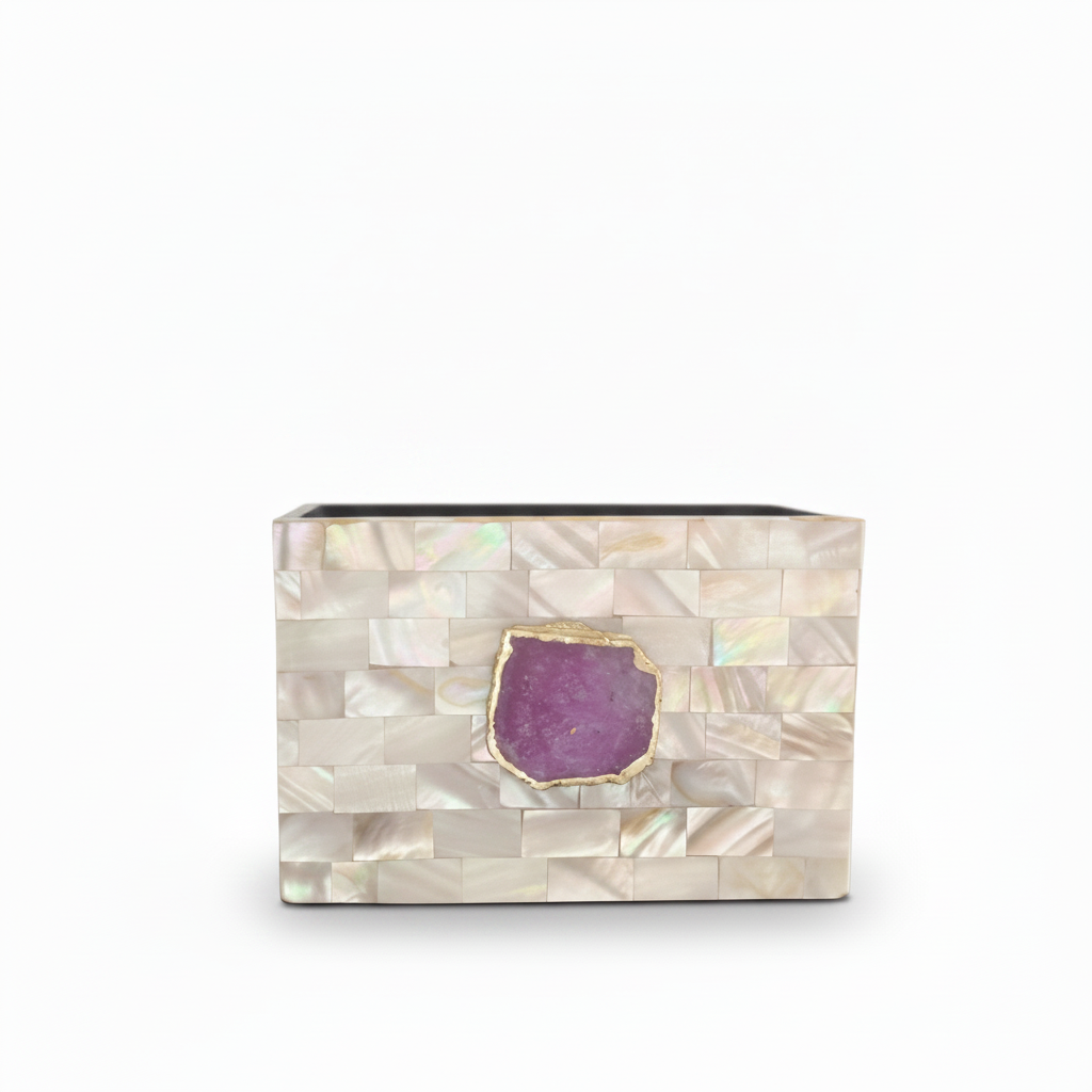 Pink Agate  With Mother Of Pearl Cutlery Holder
