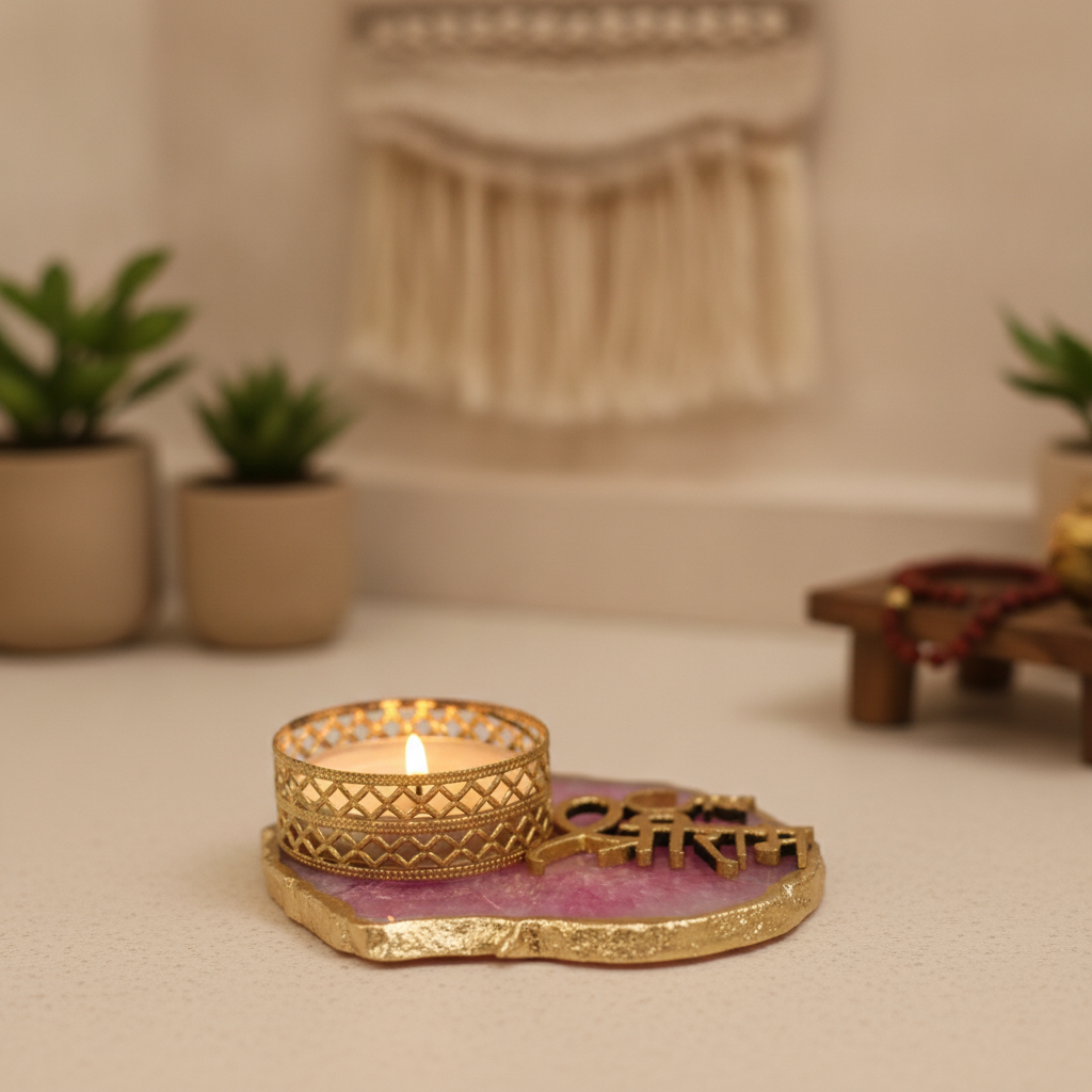 Agate Jai Shree Ram Tea Light Holder, Diwali Decor