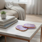 Purple  Crystal Agate Coaster With Rose Gold Plating Set Of 2