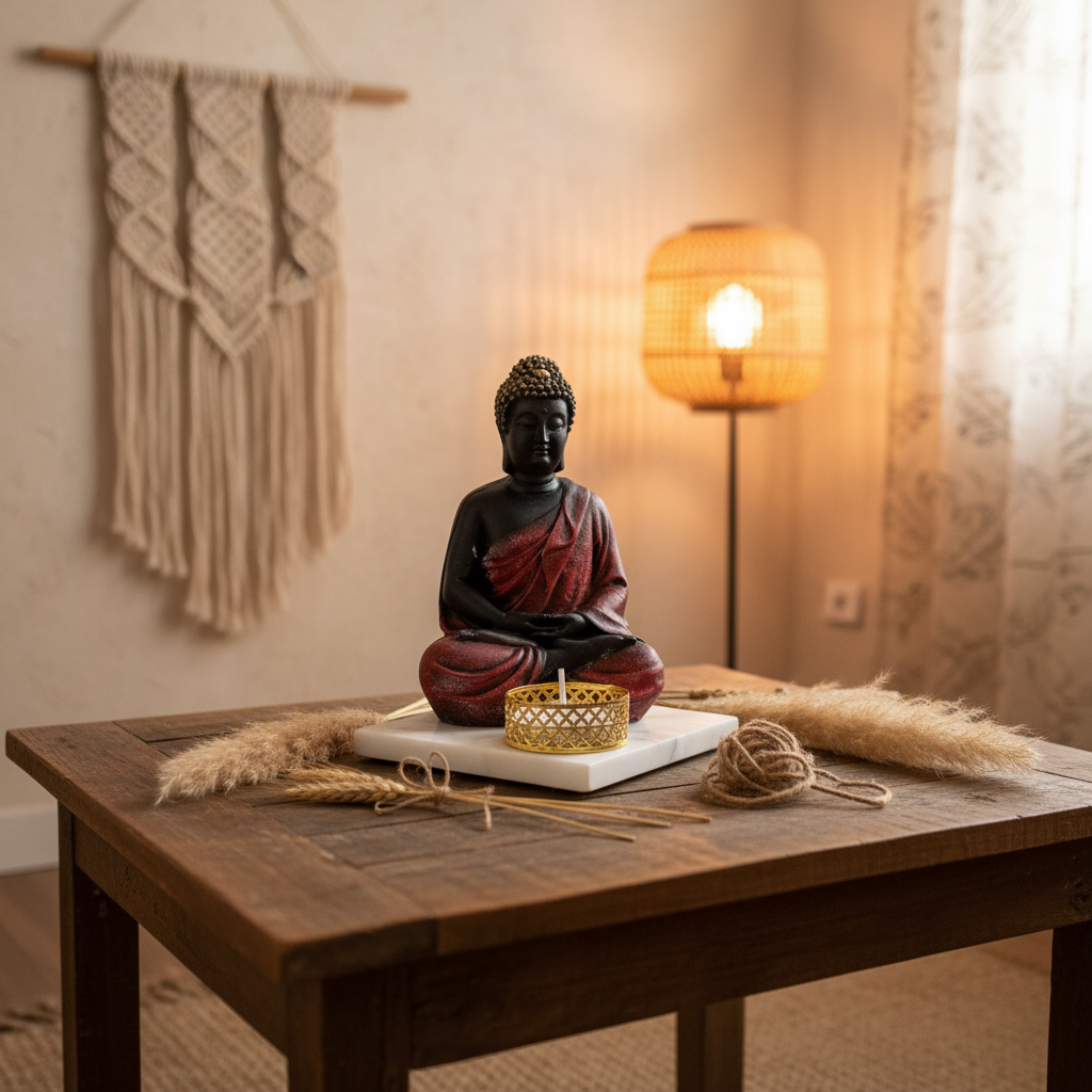 Pink Meditating Buddha Idol with Tealight Candle Holder