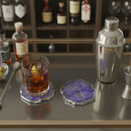Purple  Crystal Agate Coaster With Silver Plating Set of 2
