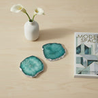 White  Crystal Agate Coaster With Silver Plating Set Of 02