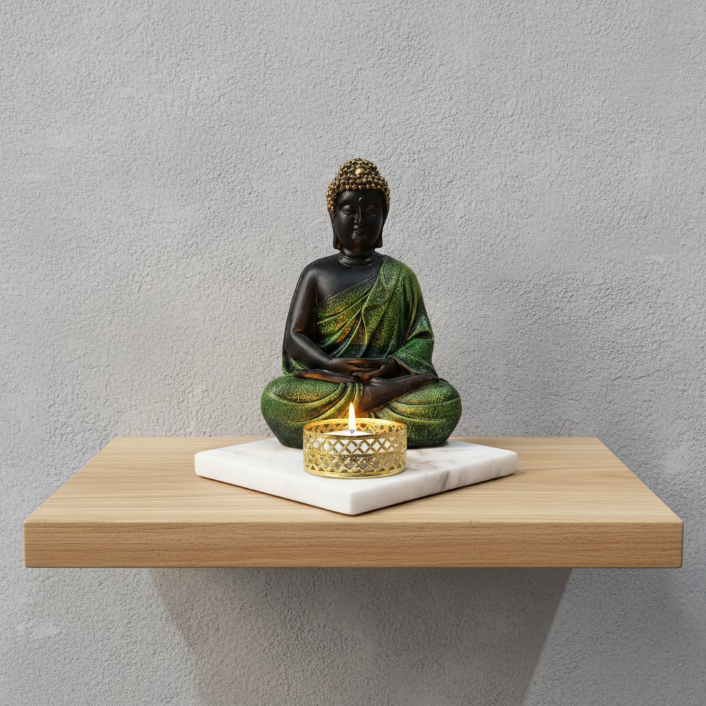 Green Meditating Buddha Idol with Tealight Candle Holder