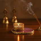 Agate Tea Light Holder with Gold Plated, Diwali Decor