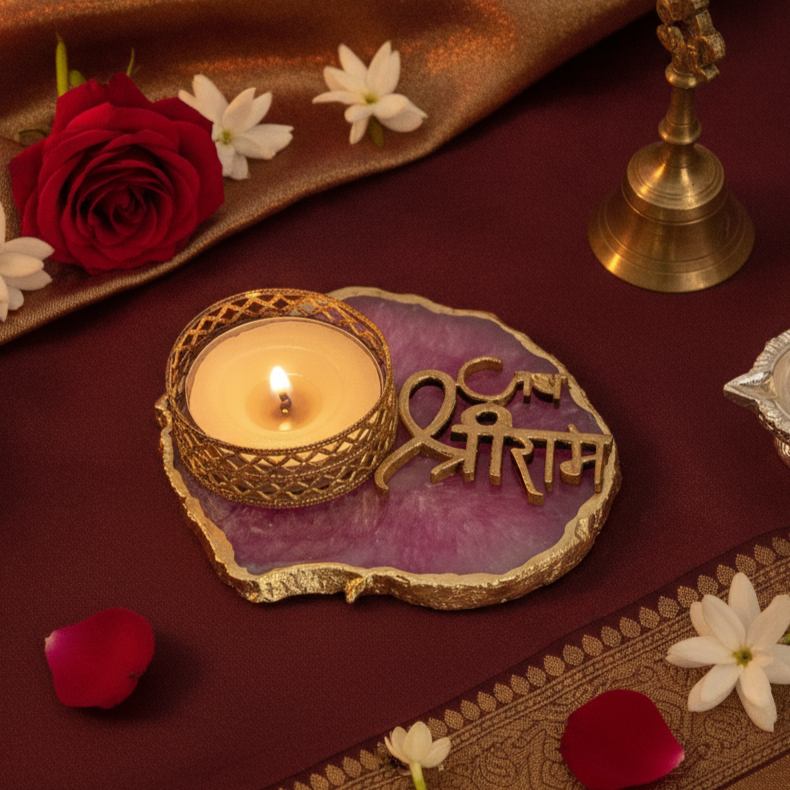Agate Jai Shree Ram Tea Light Holder, Diwali Decor