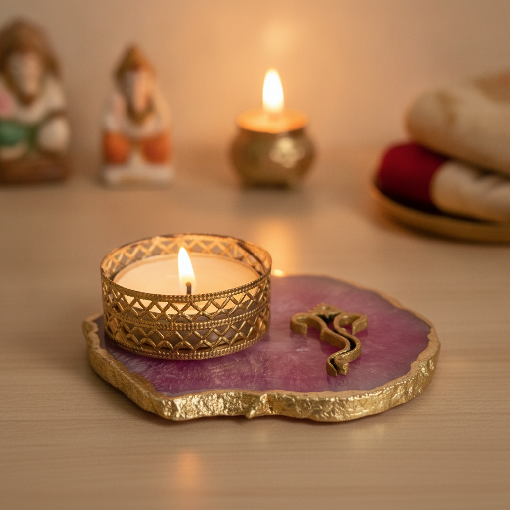 Agate Lord ganesh Design Tea Light Holder
