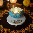 White Marble Choki And Polyresin Tea Light Holder