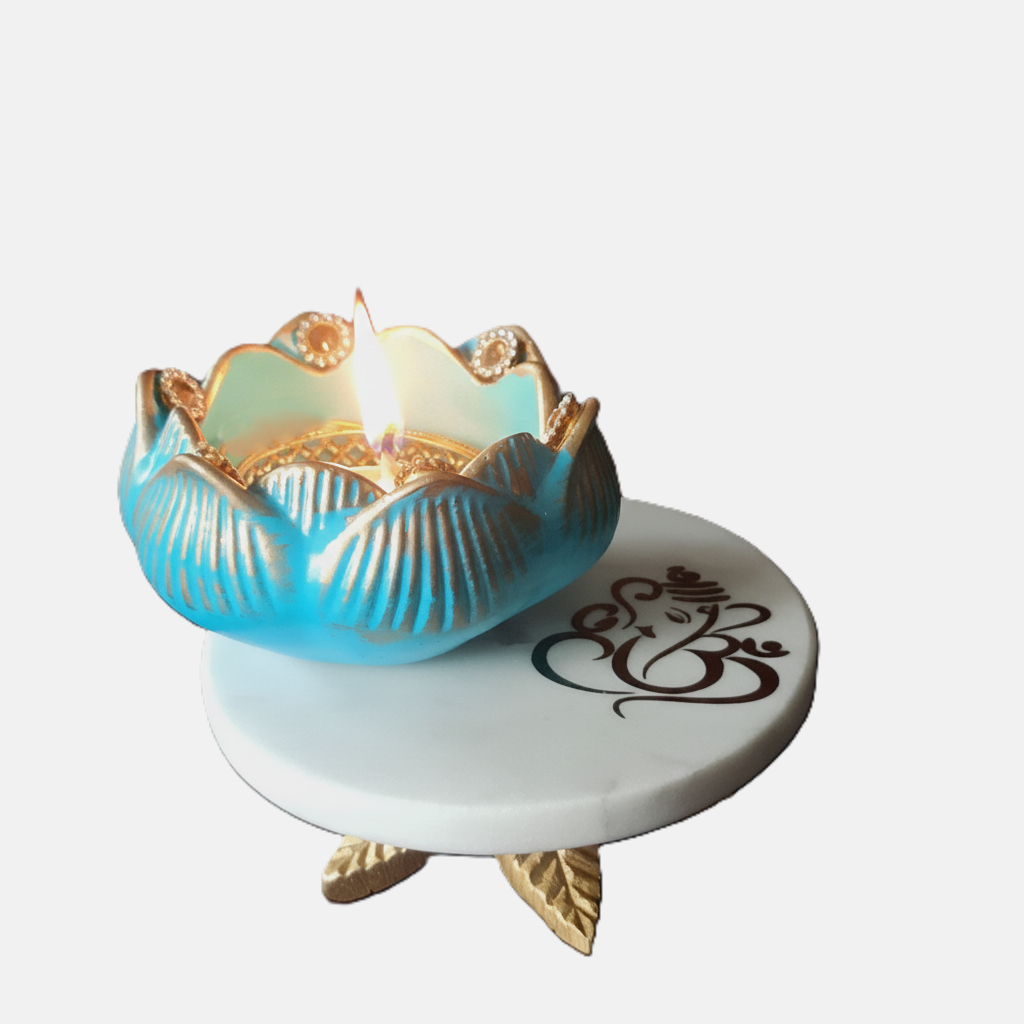White Marble Choki And Polyresin Tea Light Holder