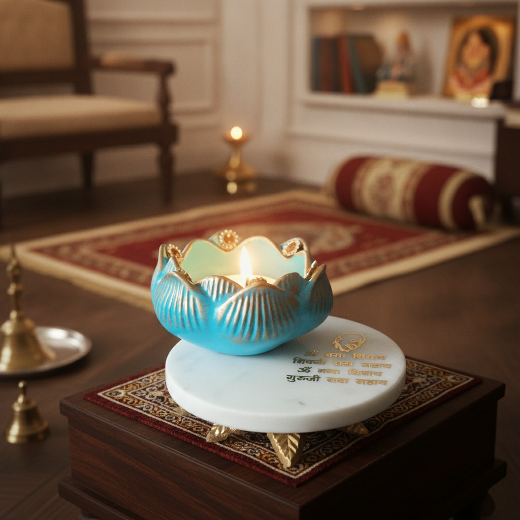 White Marble Choki And Polyresin Tea Light Holder