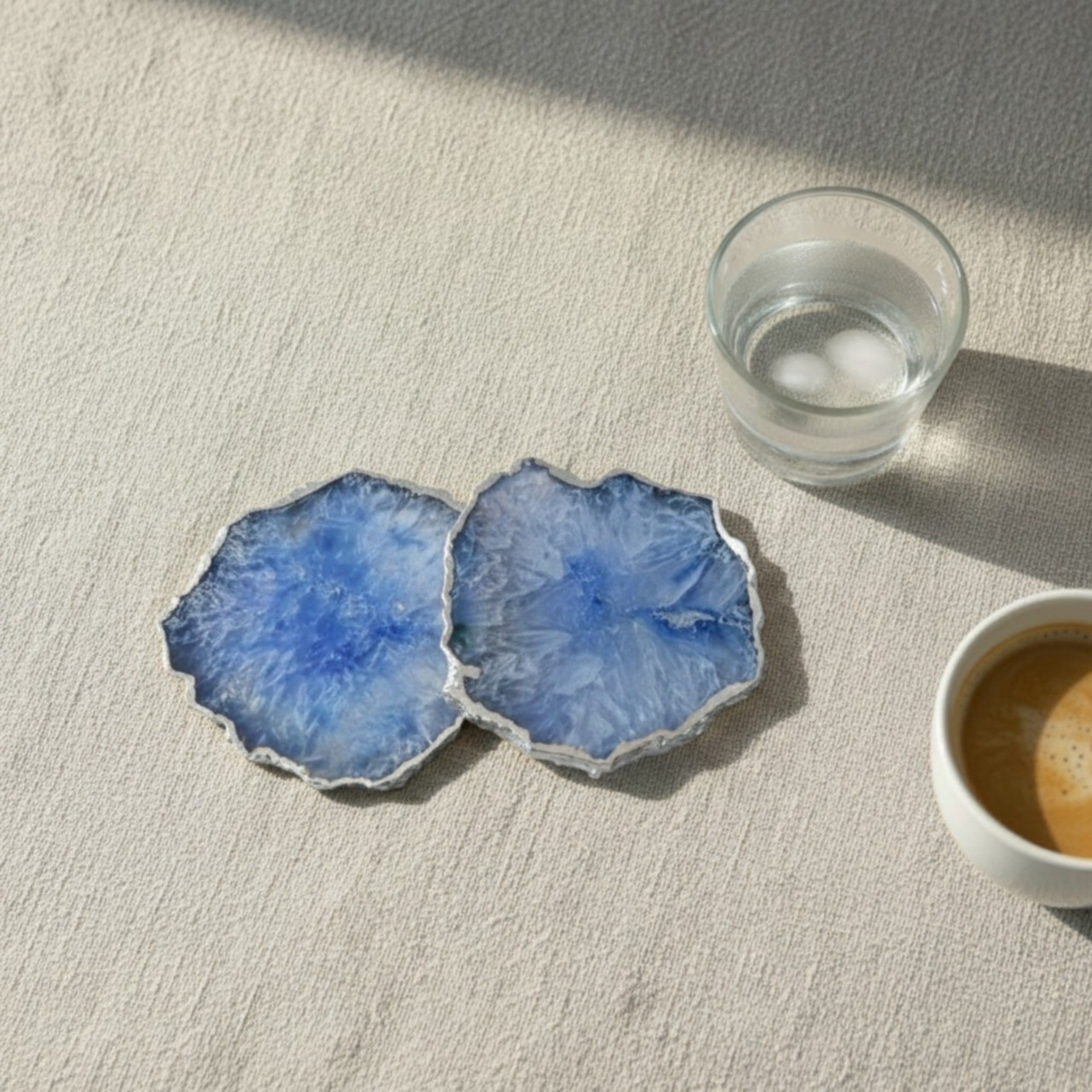 Blue  Crystal Agate Coaster With Silver Plating Set of 2