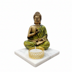 Light Green Meditating Buddha Idol with Tealight Candle Holder