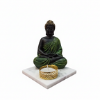 Green Meditating Buddha Idol with Tealight Candle Holder